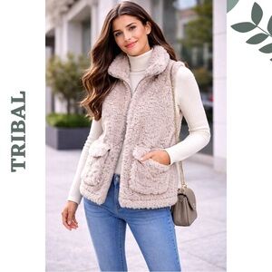 Tribal Faux Fur Vest Large Pink Plush Layering Jacket